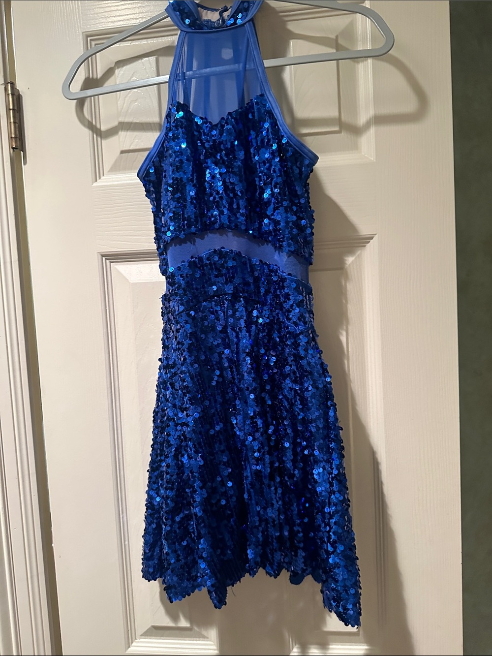 Girls Royal Blue Sequin Halter Formal Dress
